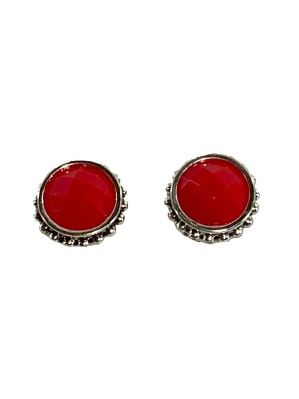 Napier Faceted Red Stone Silver Tone Round Stud Earrings